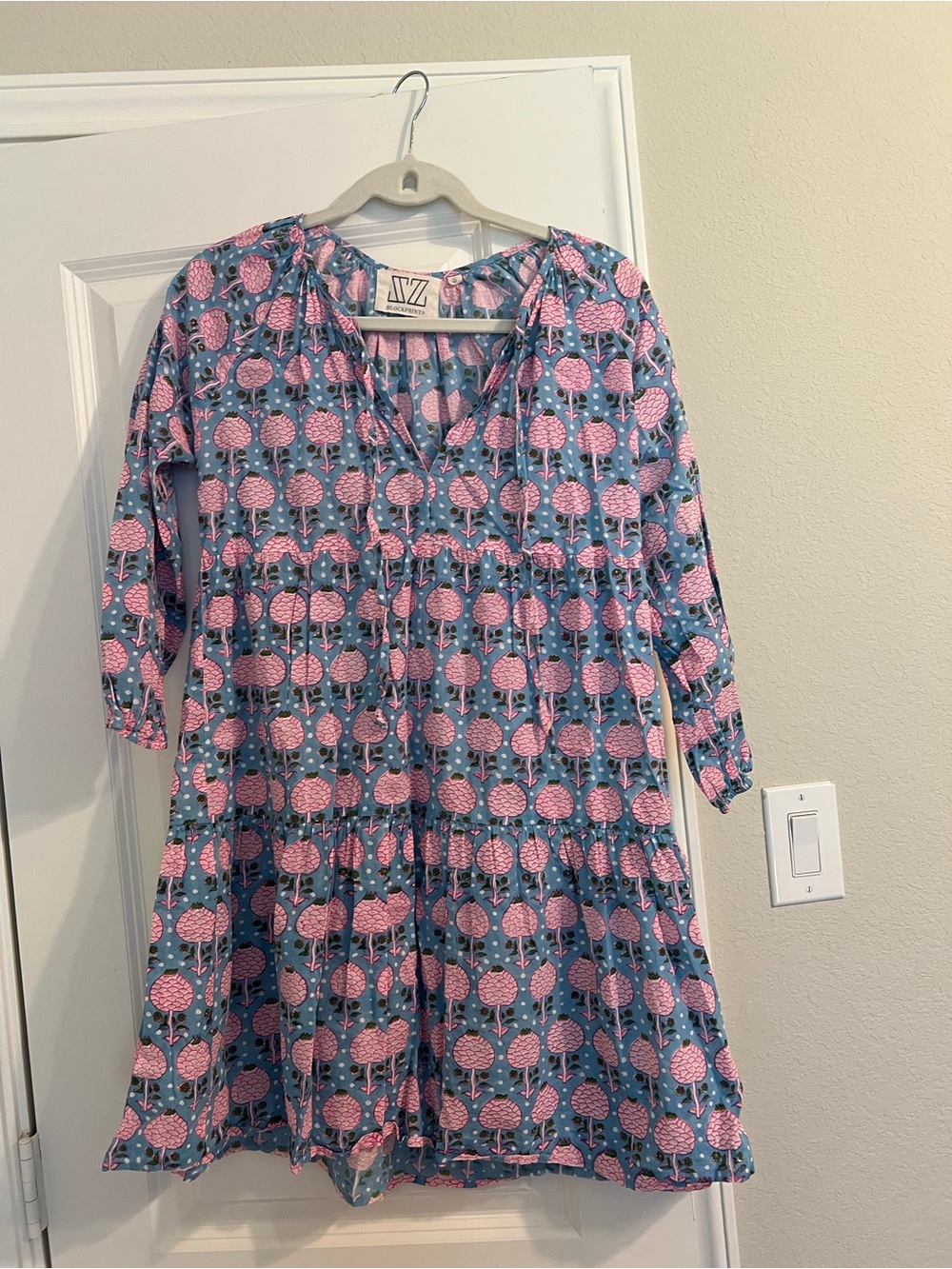 Blue & Pink Printed Tunic Mini Dress